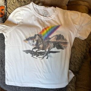 Chaser White Tee with Rainbow and Horse Graphic